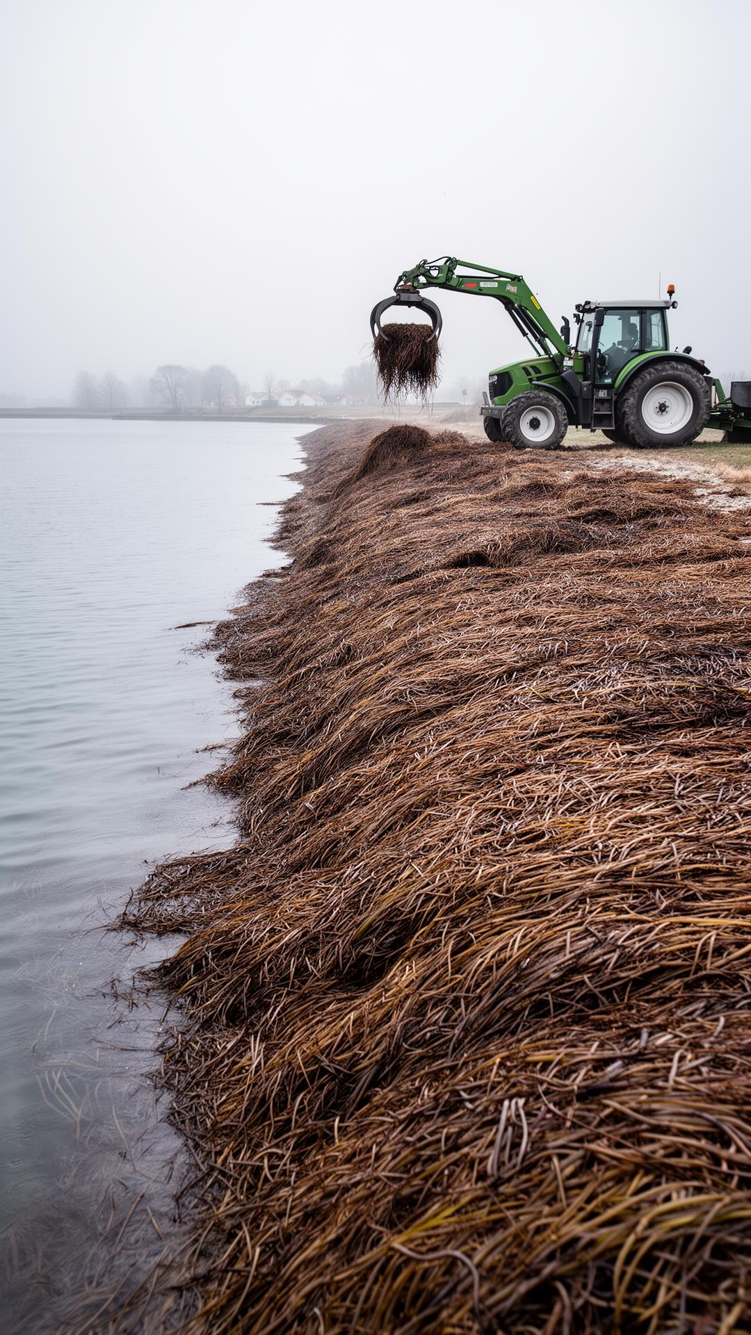 Collecting washed-ashore eelgrass for processing