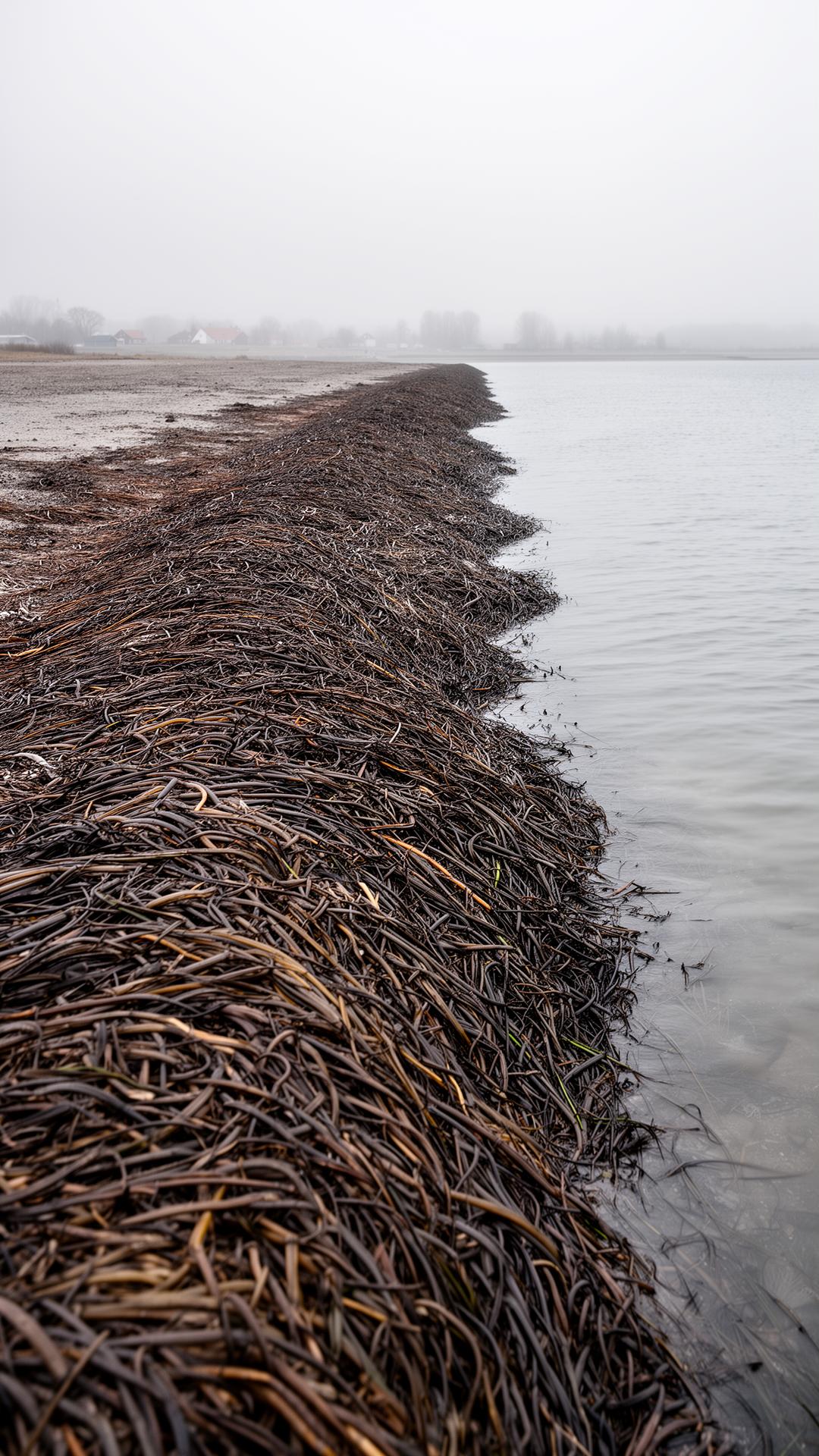 Washed-ashore eelgrass on a Danish shoreline
